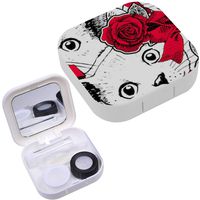 Portable Contact Lens Case Box Travel Kit Mirror + Bottle + Tweezers Container Holder [ White Cat ]