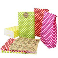 Kbnian Kraft Paper Bags 24Pcs Paper Party Gift Bags with Polka Dot and Sealing Sticker 8.4x4.7x1.9Inch Wedding Favor Bags for Lunch Grocery Candy(Red,Pink,Yellow,Green)