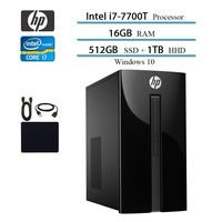2019 Newest HP Premium Desktop Computer, Intel 4-Core i7-7700T, 2.9GHz, Up to 3.8GHz, 16GB RAM, 1TB HDD, 512GB SSD, DVD Drive, WiFi, Bluetooth, HDMI, VGA, RJ-45, Wind 10 Home w/Hesvap Accessories