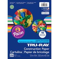 Tru-Ray Heavyweight Construction Paper Bulk Assortment, 10 Assorted Colors, 12" x 18", 250 Sheets