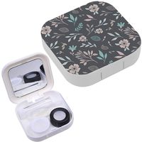 Portable Contact Lens Case Box Travel Kit Mirror + Bottle + Tweezers Container Holder [ Cute Floral Flowers Leaf ]