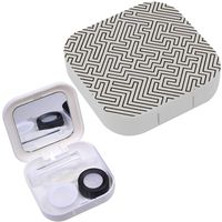 Portable Contact Lens Case Box Travel Kit Mirror + Bottle + Tweezers Container Holder [ Graphic Geometry Maze ]