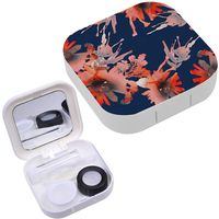 Portable Contact Lens Case Box Travel Kit Mirror + Bottle + Tweezers Container Holder [ Summer Watercolor Flowers ]