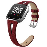 GHIJKL Compatible with Fitbit Versa Bands, Slim Vintage Woven Fabric Band Replacement Accessories Strap Versa Women Men, Large, Red