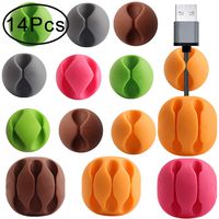 Outee 14 Pcs Cable Clips Wire 4 Sizes 5 Colors Multi-Purpose Ties for Cable Wire Management System Self-Adhesive for Home, Office, Car and Desk