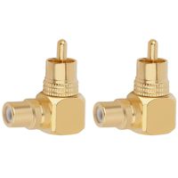 Right Angle Male RCA Plug to Female RCA Jack Connector (2-Pack)