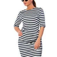 haoricu Women Dress, L~6XL Women Fashion Plus Size Striped Knee-Length Loose Casual Dress (5XL, Black)