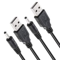 TENINYU USB 2.0 A Male to DC 3.5x1.35 mm 5 Volt 24AWG DC Barrel Jack Power Cable 3FT, Black (Max 2.5 Ampere Power Cable, Center PIN Positive), 2Pack