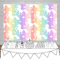Laeacco White Unicorn Backdrop 7x5ft Vinly Photography Background Colorful Vertical Striped Photo Background White Uniocrn on Background Unicorns Photo Backdrop Children Baby Girls Birthday Decor