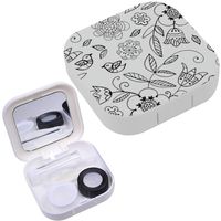 Portable Contact Lens Case Box Travel Kit Mirror + Bottle + Tweezers Container Holder [ Floral Retro Style ]