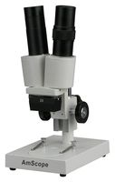 AmScope SE104-P Portable Binocular Stereo Microscope, WF10X Eyepieces, 20X Magnification, 2X Objective, Ambient Lighting, Reversible Black/White Stage Plate, Pillar Stand