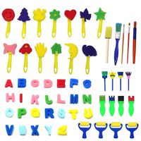 Kids Art & Craft 56 Pieces Sponge Painting Brushes Kids Painting Kits Early DIY Learning include Foam Brushes,Art Craftssponge brush, flower pattern brush, Brush set and 26 English letters