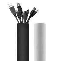 JOTO 130" Cable Management Sleeve, Cuttable Neoprene Cord Management Organizer System, Flexible Cable wrap Cover Wire Hider for Desk TV Computer Office Home Theater -Reversible Black/White, Small