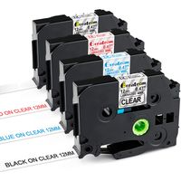 4 Pack Compatible Brother P-Touch 12mm 0.47inch, TZ131 TZ132 TZ133 TZ135 Label Tape use for Brother P-Touch Label Maker PT-D400 PT-D400AD Cube (Black/White/Blue/Red on Clear, 0.47" x 26.2ft.)