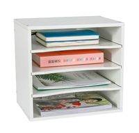 PAG Office Supplies Desk Organizer Wood File Mail Sorter with 3 Adjustable Drawer Boards, White