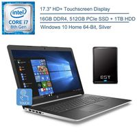2020 HP 17.3" HD+ Touchscreen Laptop Computer, 8th Gen Intel Quad-Core i7 8565U up to 4.6GHz, 16GB DDR4 RAM, 512GB PCIe SSD + 1TB HDD, DVDRW, AC WiFi, Silver, Windows 10+ EST 500GB External Hard Drive