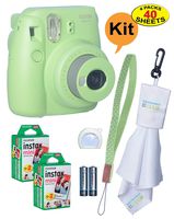 Fujifilm Instax Mini 9 Instant Film Camera + 20 Sheets of Instant Film + Lens Cleaning Cloth + Close-Up Selfie Lens + Wrist Strap | Batteries Included - Lime-Green