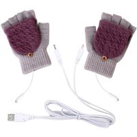 Unisex USB Heated Gloves, Winter Full & Half Fingers Warmer Laptop Gloves Mittens for Women Men Girls Boys- Best Winter Gift Choice (Light Gray + Purple)
