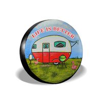 HAINANBOY Happy Camper Spare Tire Covers Potable Dirt Protector Wheel Covers Weather-Proof for Jeep Trailer RV SUV Truck Camper Travel Trailer Accessories 14 15 16 17 Inch