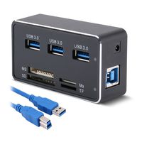 Super High Speed All-in-one Aluminium Alloy USB 3.0 Card Reader USB Hub 3USB+MS/SD/M2/TF Card Reader 7 Slots USB with USB 3.0 Type A to B Cable in Blue 2 Feet