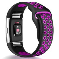 GeekSpark Bands Compatible for Fitbit Charge 2, Replacement Accessory Breathable Wristbands with Air Holes Compatible for Fitbit Charge 2 HR Black/Purple Small