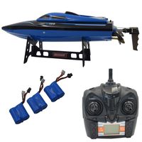 Blomiky H100 2.4GHz 4CH 20MPH High Speed Racing RC Boat Waterproof Remote Control Boat Extra 2 Battery TKKJ H100 Ship Blue