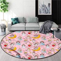 RUGSMAT Angel Round Kids Rugs,Fairies Music Cheerful Floor Mat Home Decor Diameter-24