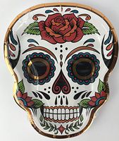 10 Halloween Sugar Skull Paper Party Plates with Orange Metallic Trim (Set of 5)