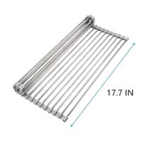 Roll Up Dish Drying Rack Over Sink, 17.7 X 11.8 Inch Small Multipurpose Kitchen Tools Stainless Steel Foldable Adjustable Dish Drainer for Fruits Vegetable Baby Bottle,Drying,Draining,Trivet
