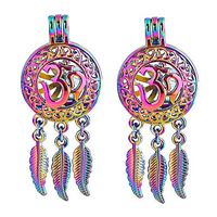 5X Rainbow Dream Catcher 3D Pearl Cage Round Locket Pendant For DIY Necklace Prom Pretty Beautiful Cute Elegant Fashionable Womens Beads Accessory Daily Best
