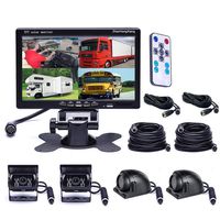Vehicle Backup Cameras Monitor kit 4 Pin System 12V/24V,4 x Front Side Rear View Camera + 7" inch HD Quad Split 4CH Car LCD Monitor for Bus Truck Trailer Caravan Camper RV