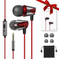 Kuulaa M17 Earphones Wired in Ear, Full Metal Stylish and Comfortable Earbuds with Microphone 3.5mm Jack, Hi Res Stereo Deep Bass and Noise Isolating Headphones for iPhone, iPod, iPad, Samsung-Red