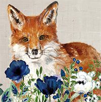 Evergreen Set of 2,Cocktail Size Napkin, 5"x5", Pack of 20, Flowers and Fox