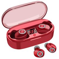 True Wireless Earbuds, 20H Playtime, Volume Control, Bluetooth Headphones 5.0 Mini Stereo Headset with Microphone, IPX5 Sweatproof, Hi-Fi Sound, in Ear Earphones with Portable Charging Case Red