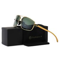 SUNGAIT Ultra Lightweight Rectangular Polarized Sunglasses UV400 Protection (Gold Frame Green Lens, 62) Metal Frame 2458 JKMLV