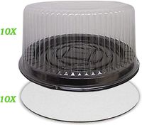 Cake Covers,Plastic Cake Container with Clear Dome Lid 9 Inch and Cake Boards 10 inch, Cake Holder with Lid is for 2-3 layer cakes, Cake Board is Round, Cake Supplies, 10 Pack of each.