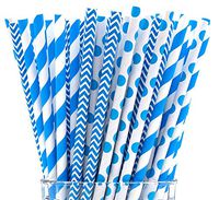 Blue Paper Straws Diodegradable 200 Pack, Gender Reveal Party Supplies YSTDOM Stripe Paper Drinking Straws, Disposable Straws for Cocktail,Juices, Shakes, Smoothies