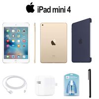 Apple 128GB iPad Mini 4 (Wi-Fi Only, Gold) (MK9Q2LL/A) with Silicone Case -Midnight Blue + Accessories