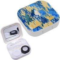 Portable Contact Lens Case Box Travel Kit Mirror + Bottle + Tweezers Container Holder [ Ikat Ogee ]