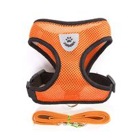Soft Mesh Dog Harness Vest, Small Dog Harness, Night Reflective Adjustable Mesh Harness with Padded Vest and Leash（Orange）