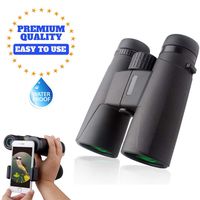 12x42 Best Compact HD Binoculars Power Shock Resistant Low Light Night Vision Scope Waterproof Fogproof Binocular Goggles Hunting Bird Watching Comfortable Non Slip Bag and Phone Adapter