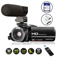 Video Camera Camcorder FHD 1080P 24.0MP Digital Camera YouTube Vlogging Camera 3.0 inch IPS Touch Screen IR Night Vision 16X Digital Zoom with External Microphone, Remote Control and 32GB Memory Card