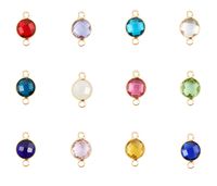1 Set Mixed Birthstone Charm Connectors 6mm Austrian Crystal Beads Gold Plated Copper Brass (12pcs) for Earrings Bracelet Necklace Jewelry Making CCP1-G