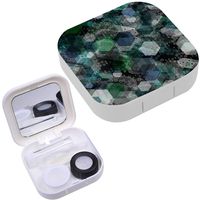 Portable Contact Lens Case Box Travel Kit Mirror + Bottle + Tweezers Container Holder [ Dark Geometric Texture Hexagons ]