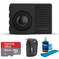 Garmin 010-02231-05 Dash Cam 66W: 1440p with 180-Degree Field of View Bundle with microSDXC 64GB UHS Class 10 Memory Card, Point and Shoot Field Bag Camera Case & Universal Screen Cleaner