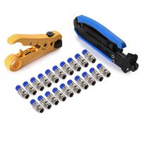 Hiija RG6 Compression Tool Coax Cable Crimper Kit RG6 RG11 RG59 F81 with 20PCS F Compression Connectors - BlueYellow