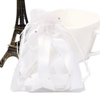 PH PandaHall 100Pcs 4x4.7 Inches White Organza Drawstring Pouches Jewelry Party Wedding Favor Gift Bags with Glitter Powder