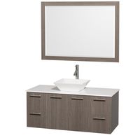 Wyndham Collection Amare 48 inch Single Bathroom Vanity in Gray Oak with White Man-Made Stone Top with White Porcelain Sink, and 46 inch Mirror