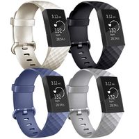 Vancle Pack 4 Silicone Bands Compatible with Fitbit Charge 3 Bands for Women Men, Rose Gold Silver Sport Wristbands for Fitbit Charge 3/Fitbit Charge 3 SE (Gold/Black/Navy Blue/Grey, Small)