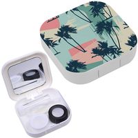 Portable Contact Lens Case Box Travel Kit Mirror + Bottle + Tweezers Container Holder [ Exotic Tropical Palms ]